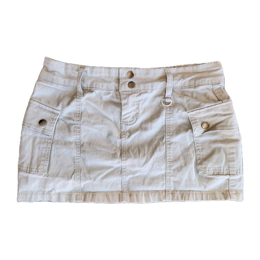 Refuge Cargo Micro Mini Skirt‎ Women S Vtg Beige Y2k Tactical Bratz Paris Hilton